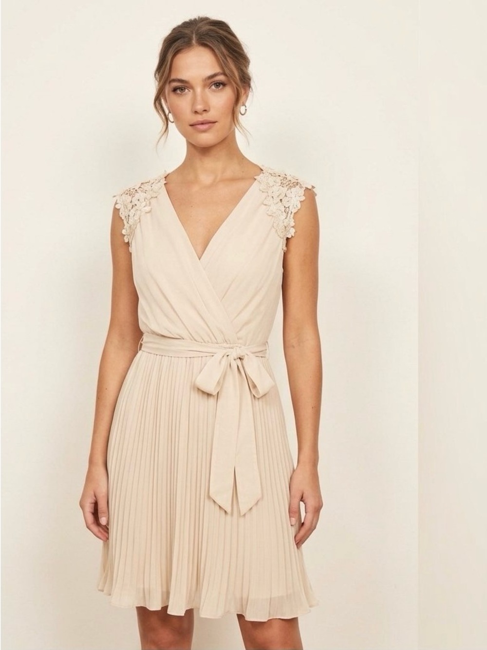 Rare Stunning Cream Beige Dress Crochet Lace Knit Size Small Womens Y2K Indie